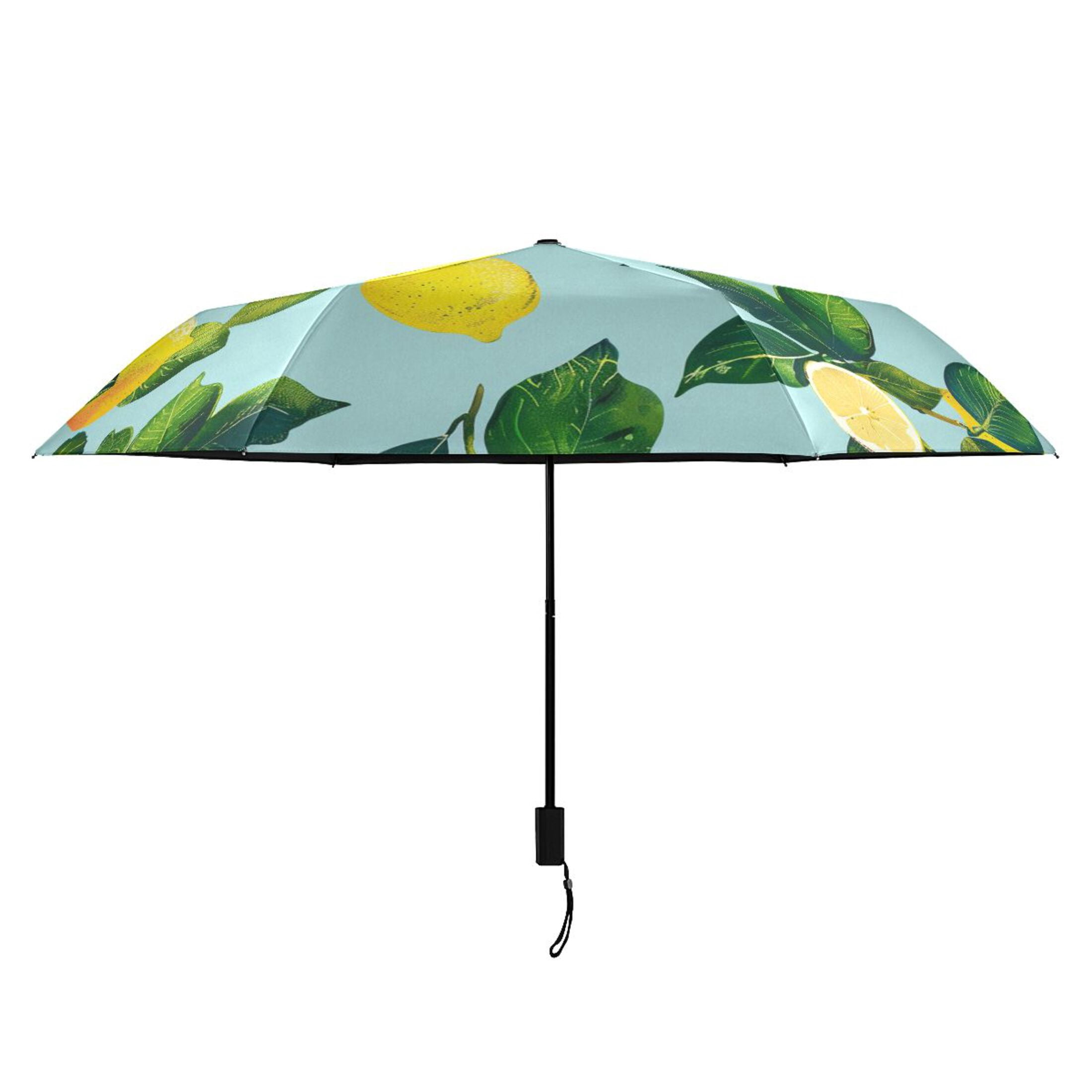 ALAZA Lemon Leaves UPF 50+ Compact Folding Umbrella for Rain Travel Umbrella Packable