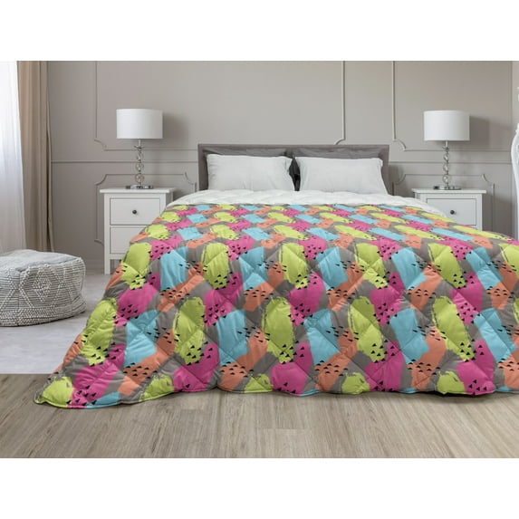 Shabby Flora Down Alternative Comforter, Vintage Monochrome Pond Water Flowers Lily Carp Snail Twigs Art, Microfiber Quilt for All Season, 5 Sizes, Pale Blue White Black, by Ambesonne