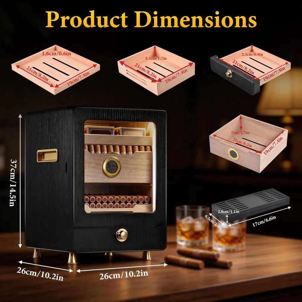Cigars Humidor Cabinet with Cedar Wood Drawer, Precision Hygrometer and 3 Humidifiers, Christmas Gift for Cigars Lovers