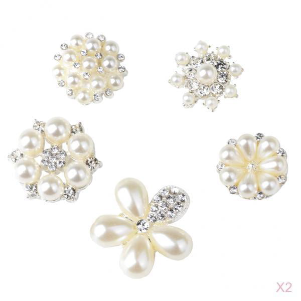10X Rhinestone Crystal Pearl Flower Flatback Buttons Sewing Craft Embellishment