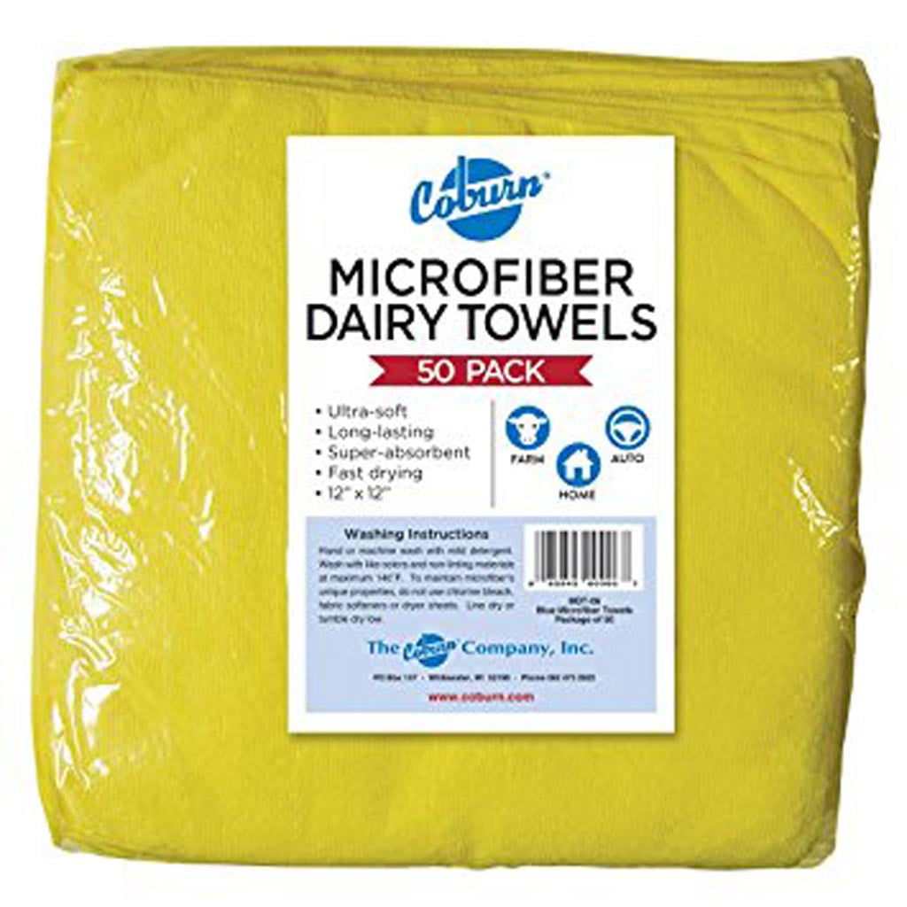 Microfiber Dairy Towels Yellow 50 Pack 12"x12" Reusable Udder Cleaning
