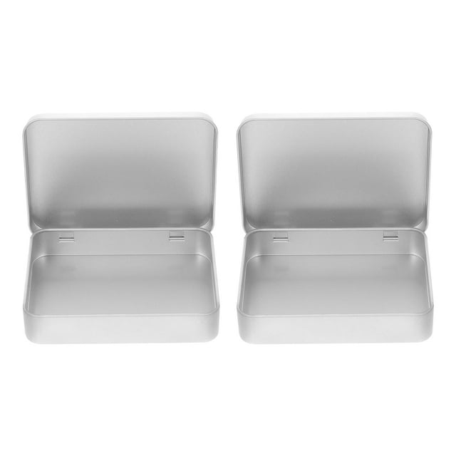 Caja de hojalata rectangular con bisagras, organizador de joyas, contenedores de acero inoxidable con tapas, regalo de galletas, mini, pequeño, vacío, 2 piezas