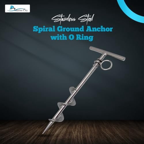 MARINE CITY Spiral Ground Anchor with O-Ring  304 Stainless Steel 4-1/2 x 10-5/8 Inches, Ideal for Boat Mooring, Camping Tents, Puppy Tie-Out Stakes, Backyards, Marines, Yachts Pack of 2