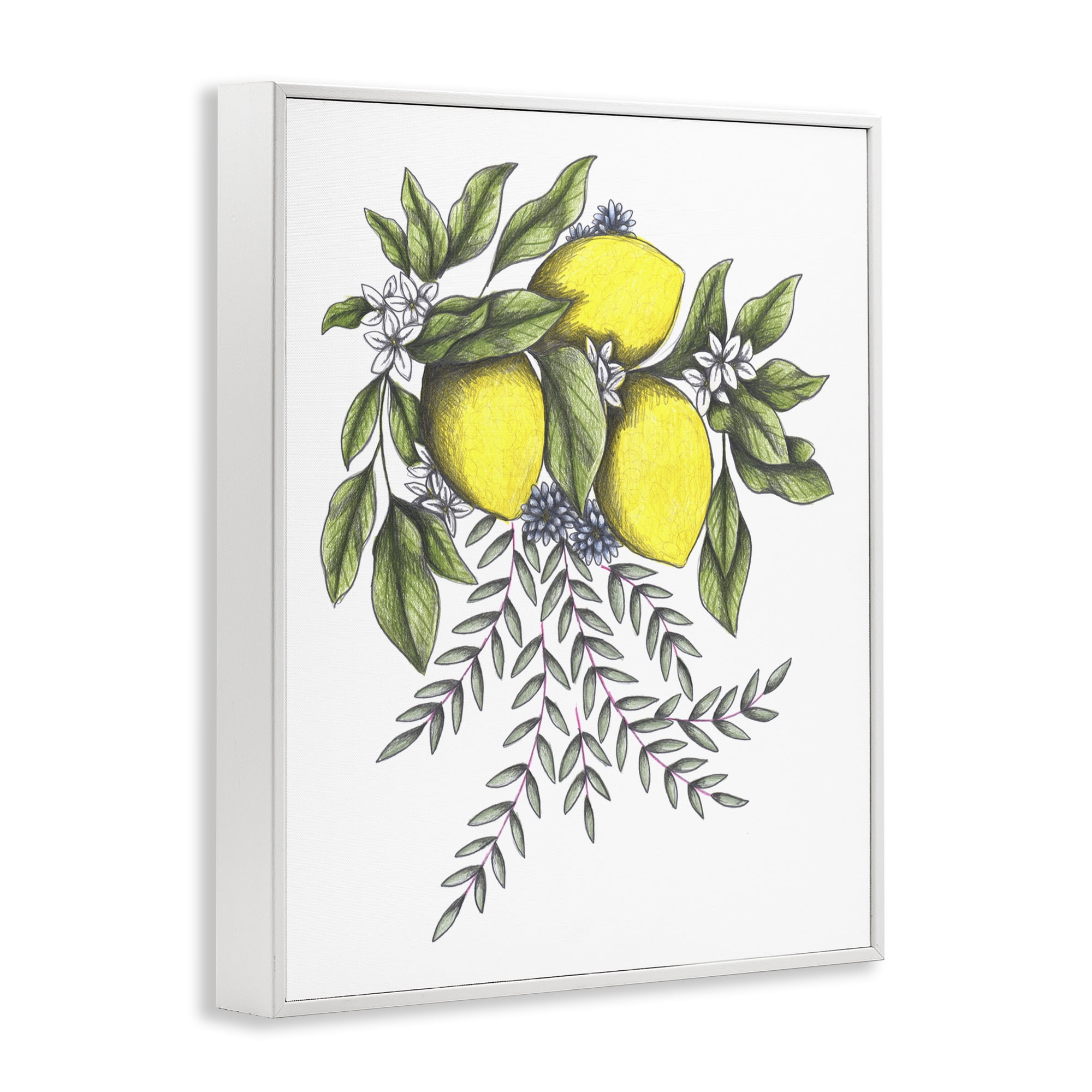 Lemons & Flowers Vintage Sketch White Framed Giclee Art, design by Cecilia Battaini