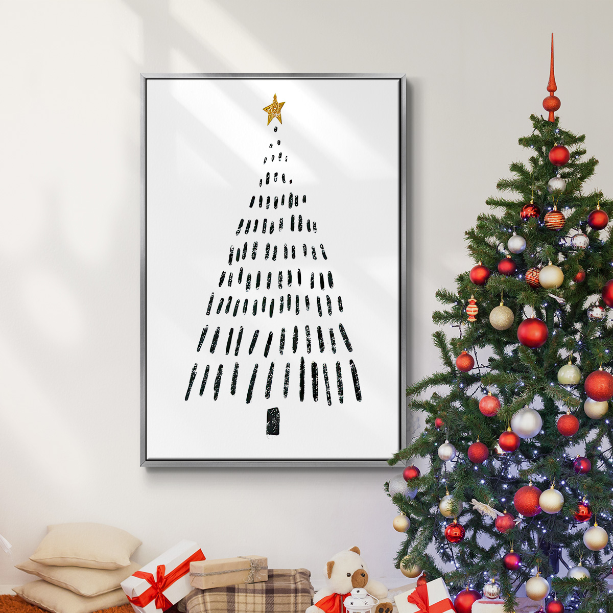 Christmas Tree - Framed Gallery Wrapped Holiday Canvas - 17 x 25 - Silver Frame