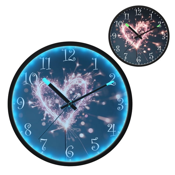 Voice Activated Clock with Glow Light 12 Inch Large Silent Wall Clock Battery Operated for Home Decor Pink Heart-shaped Sparkler