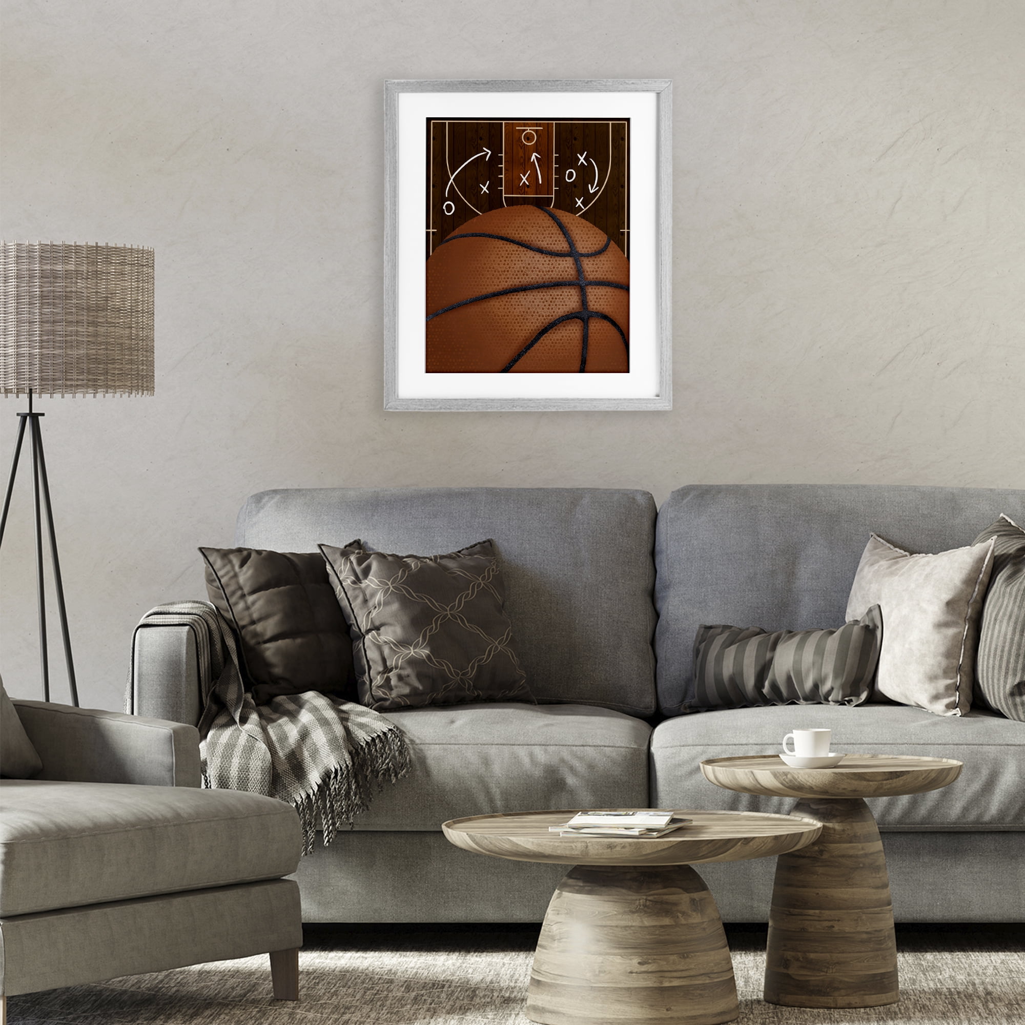 Stupell Industries Basketball Court Tactics Gray Framed Print Under Glass, design by Jennifer Stith