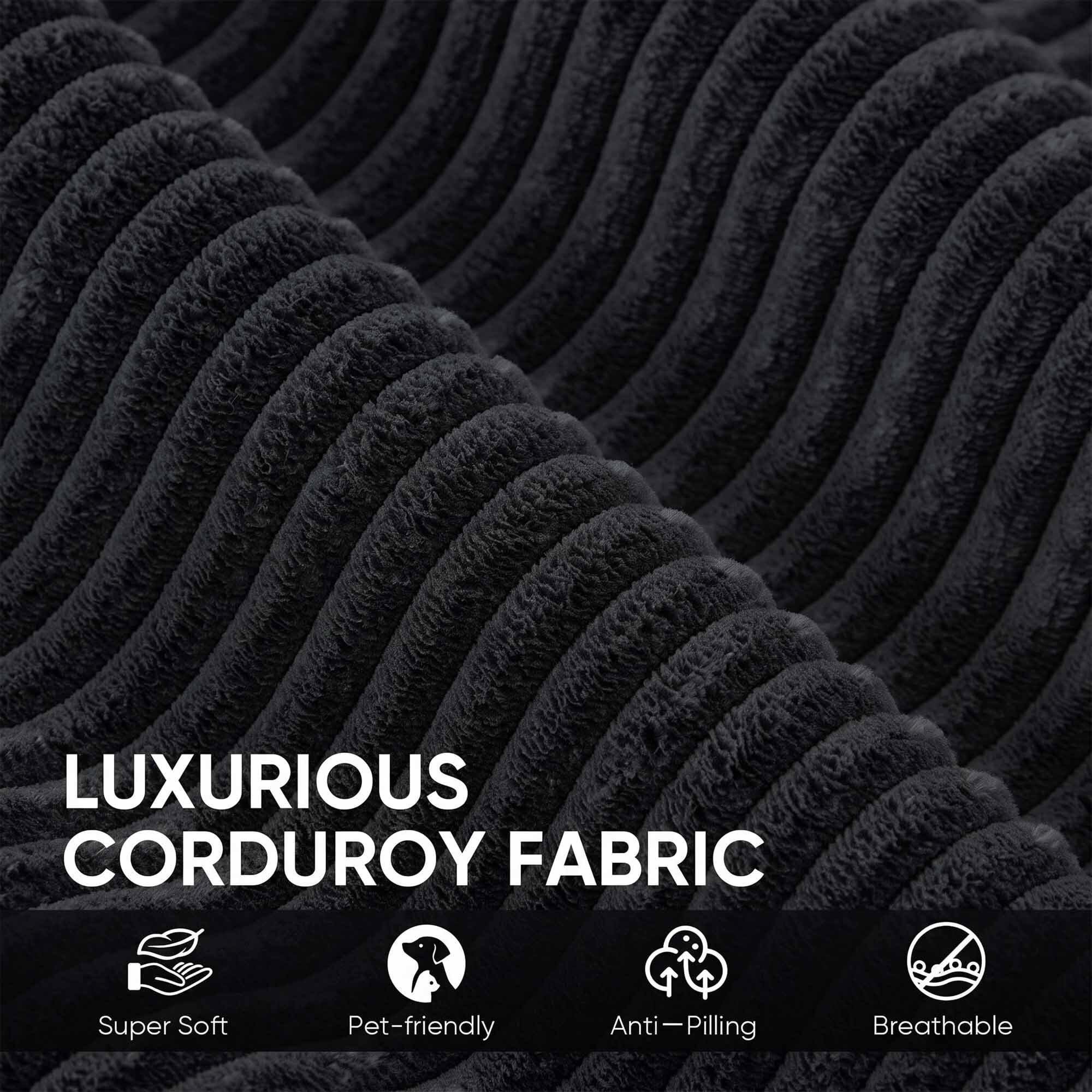Lunale Convertible Sleeper Sofa Bed, Boneless Futon Cloud Couch, No Assembly Required, Pull Out Floor Couch Bed for Living Room, Black Corduroy