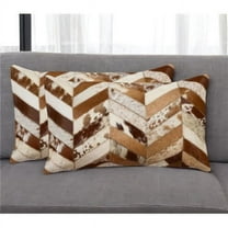 HomeRoots 544582 12 x 20 in. Brown & Natural Chevron Cowhide Lumbar Throw Pillows - Set of 2