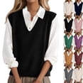 thumbnail image 2 of Women's 2026 Lightweight V-Neck Knit Sweater Vest Sleeveless Ribbed Casual Tank Top Spring Business Casual Pullover,Black 2XL, 2 of 5