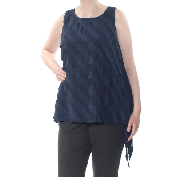 ALFANI $80 Womens New 1502 Navy Textured Jewel Neck Hi-Lo Casual Top XL B B