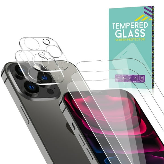 TASHHAR 3 Pack iPhone 14 Screen Protector 6.1 Inch with 2 Pack Camera Lens Protector, HD Clear Tempered Glass 9H Hardness Scratch Resistant Bubble Free Rugged Durable Easy Installation