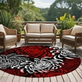 thumbnail image 5 of Red White Round Area Rug 5 FT, Non Slip Bedroom Area Rug, Abstract Black Chrysanthemum Flower Floral Washable Soft Circular Carpet Non-Shedding Floor Mat for Kitchen Dining Room Foyer Balcony Dorm, 5 of 9