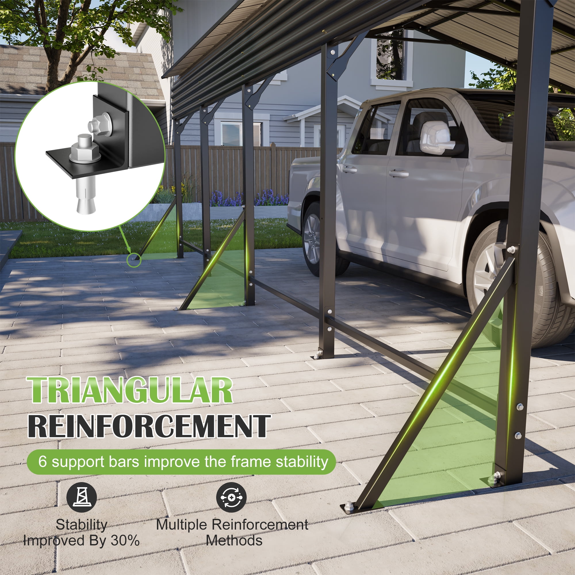 RocVanc Heavy Duty 20x20 ft Steel Carport Reinforced Frame & Base All-Weather Protection Portable Garage Shelter Outdoor Metal Carport Canopy for 2 Cars, Trucks, Boats, RVs