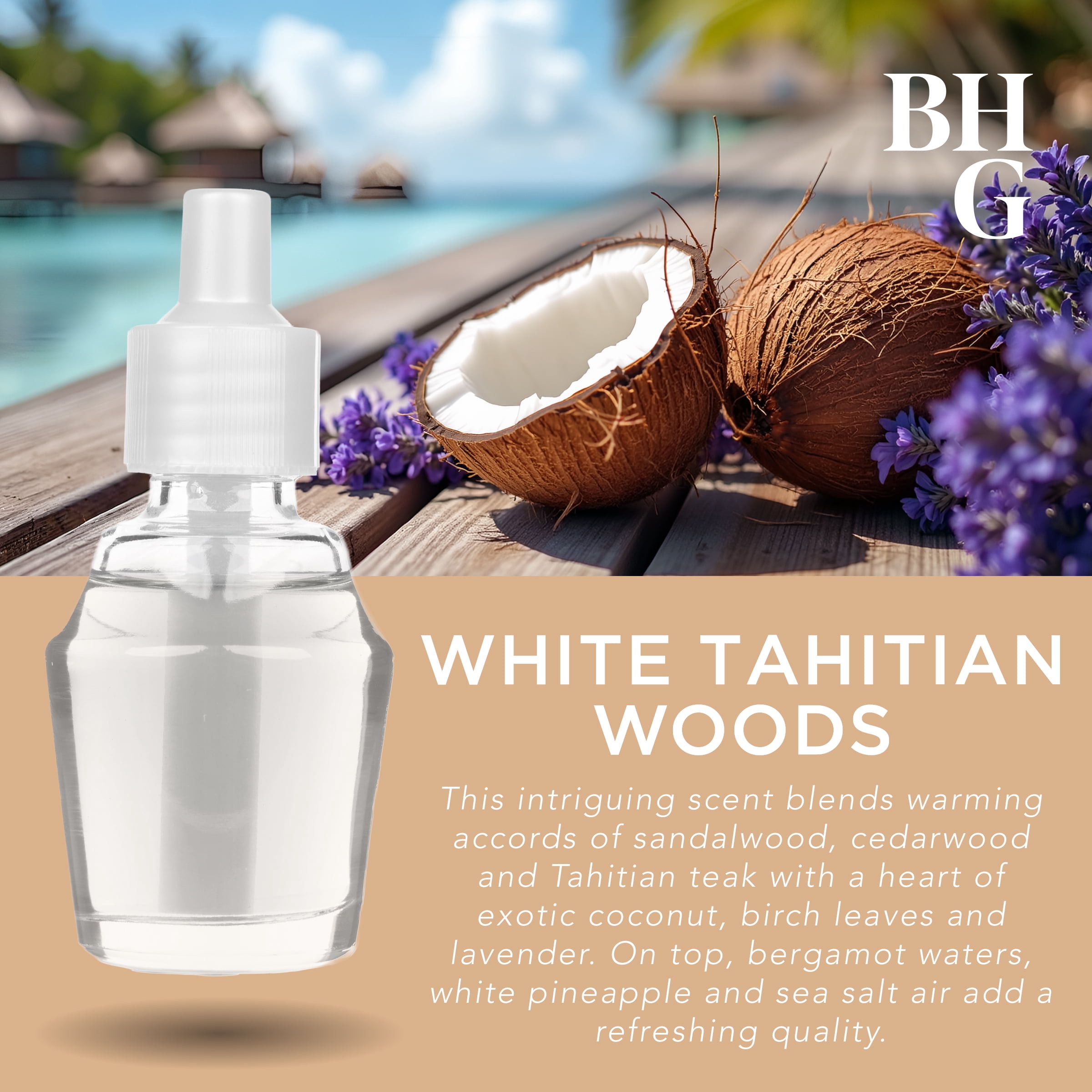 Better Homes & Gardens Aroma Accents Oil Refill, White Tahitian Woods, 3 pack