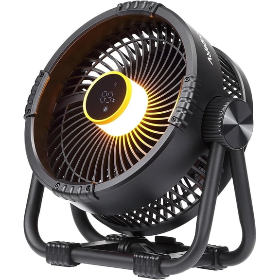 BougeRV Portable Rechargeable Fan, 20000mAh Battery Powered Fans with 4 Wind Speeds Hook Brighter Light  for Camping Outdoors Travel RV