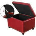 thumbnail image 4 of 24'' Leather Storage Ottoman Rectangular Foot Rest Stool with Nailhead Trim for Bedroom Living Room(Red), 4 of 8