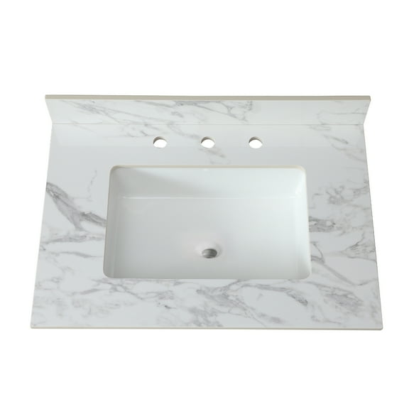31.32 In. X 22.14 Bathroom Vanity Countertop - Sintered Stone White, With Undermount Ceramic Sink, Easy To Clean And Top Adds Elegance