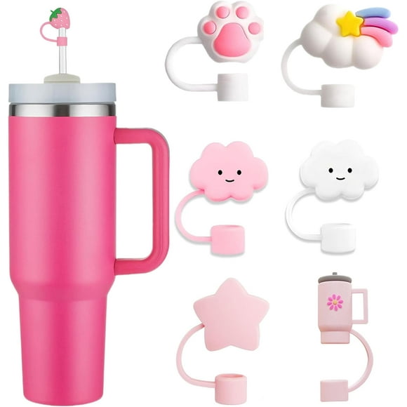 Juego de 7 Cubiertas de Silicona para Pajillas para Tazas Stanley - Tapa Reutilizable para Tazas de 30oz y 40oz, Accesorios para Tapas de 10mm (0.4in)