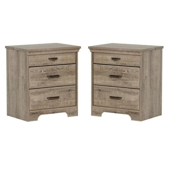 Home Square 2 Drawer Wood Nightstand Set in Weathered Oak (Set of 2)