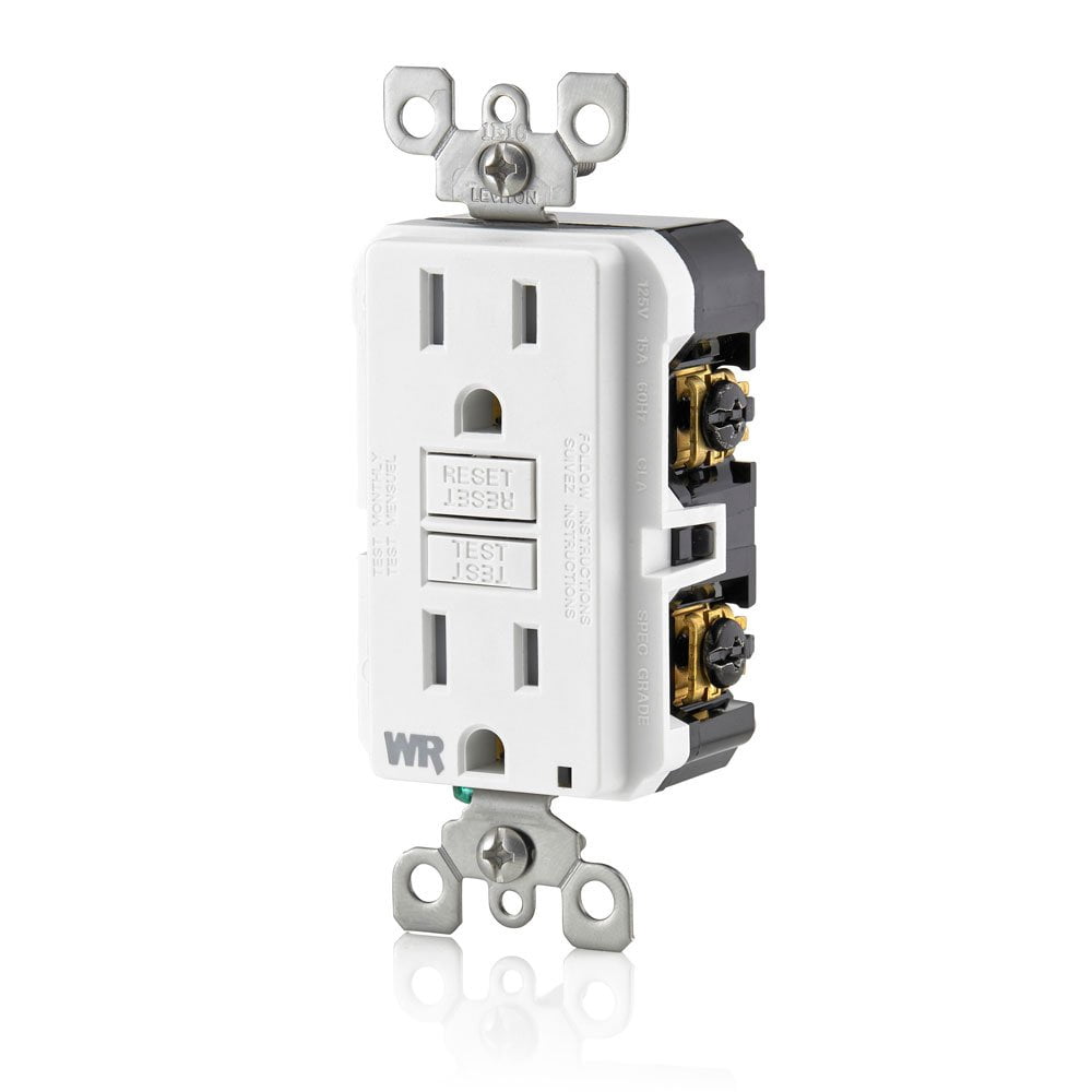 Leviton Smartlockpro Weather & Tamper-Resistant Duplex Gfci Receptacle With Led, White, Nema 5-15R, 125 Volts, 15 Amps
