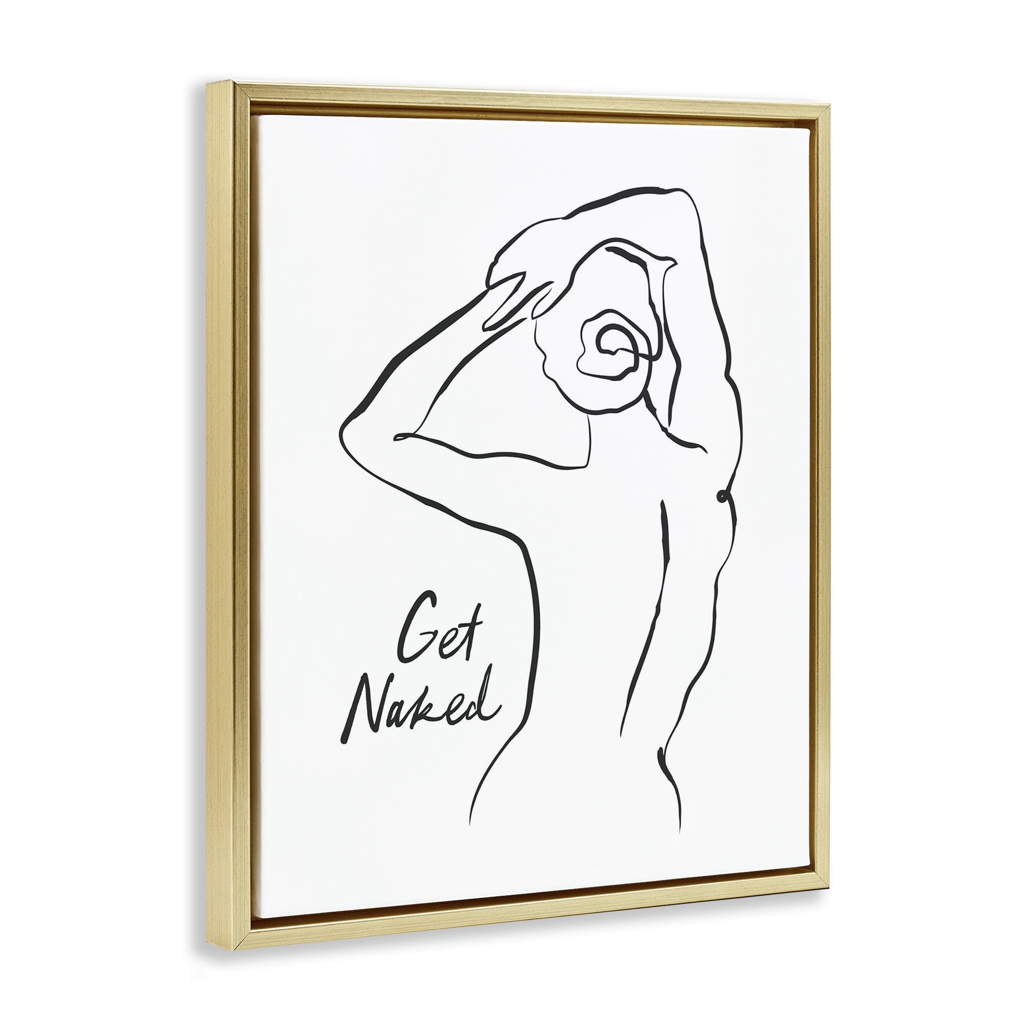 Stupell Industries Get Naked Nude Silhouette Gold Framed Floater Canvas Wall Art, design by Lettered and Lined