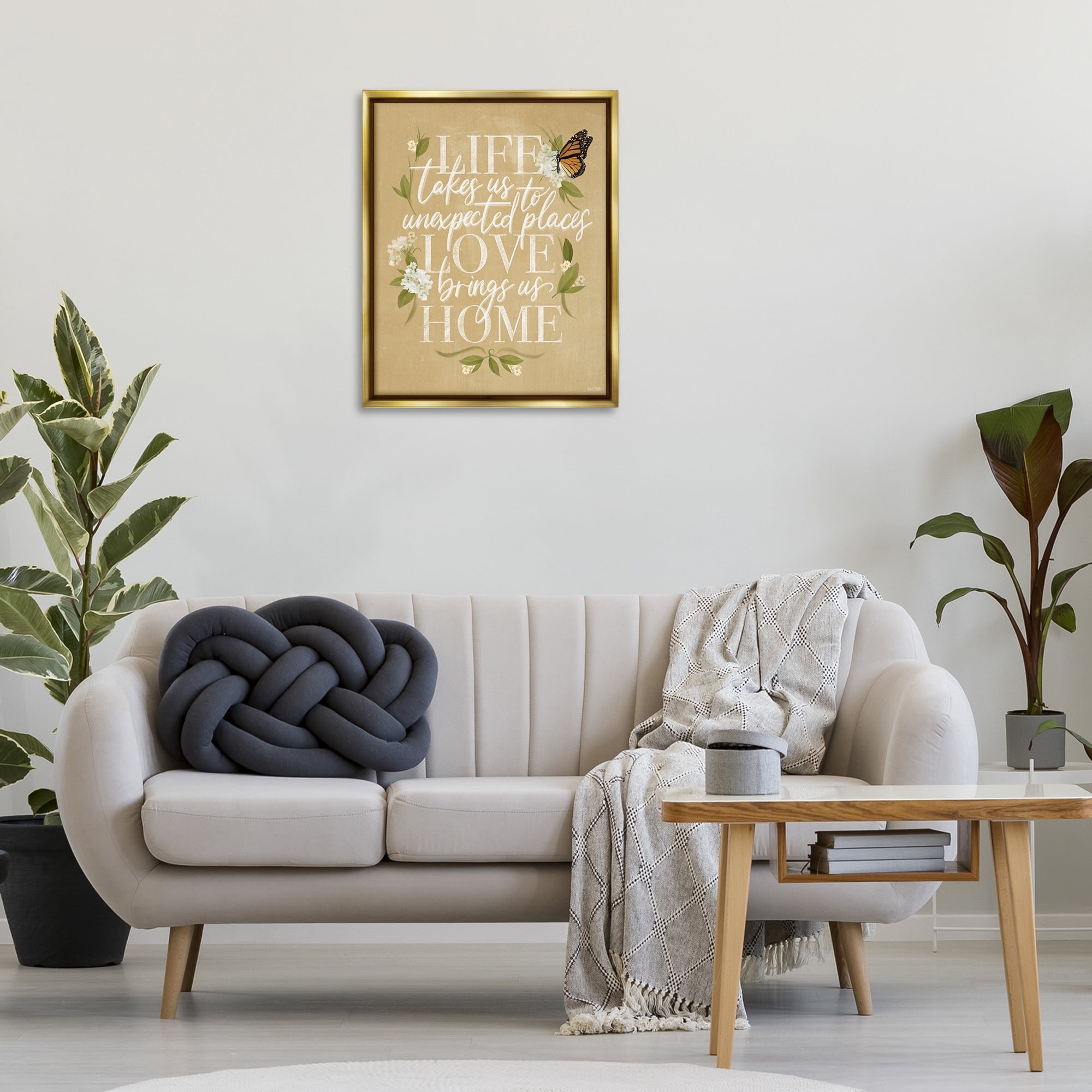 Stupell Industries Love Brings Us Home Botanical & Floral Painting Gold Floater Framed Art Print Wall Art, 25 x 31