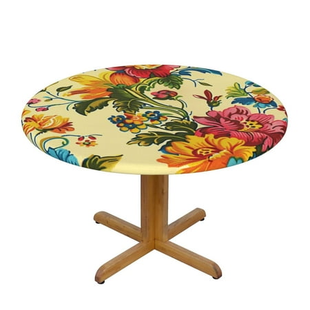 

Floral Symmetrical Round Tablecloth Fitted Tablecloth with Elastic Round Outdoor Table Fitted Tablecloths for Round Tables Waterproof Reusable Table Cloth