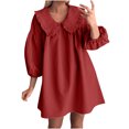 thumbnail image 2 of Vestido de Camisa en Cuadro para las Mujeres 3/4 Manga Puff Muñeca Collar Suelto Mini Vestido, Poliéster Spandex, 2 of 7