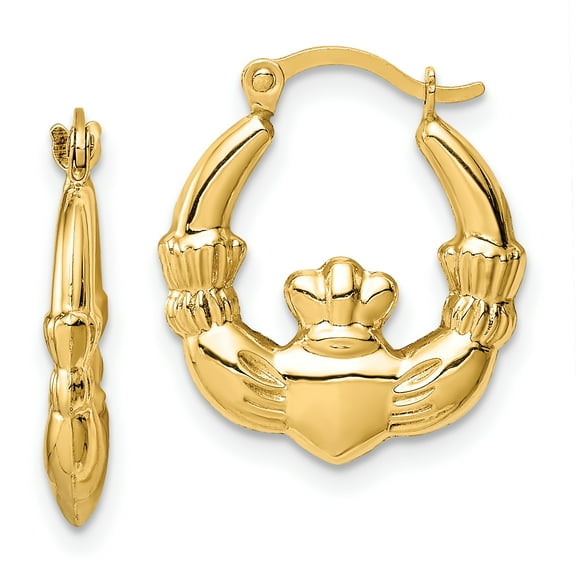 Primal Gold 14 Karat Yellow Gold Claddagh Hoop Earrings