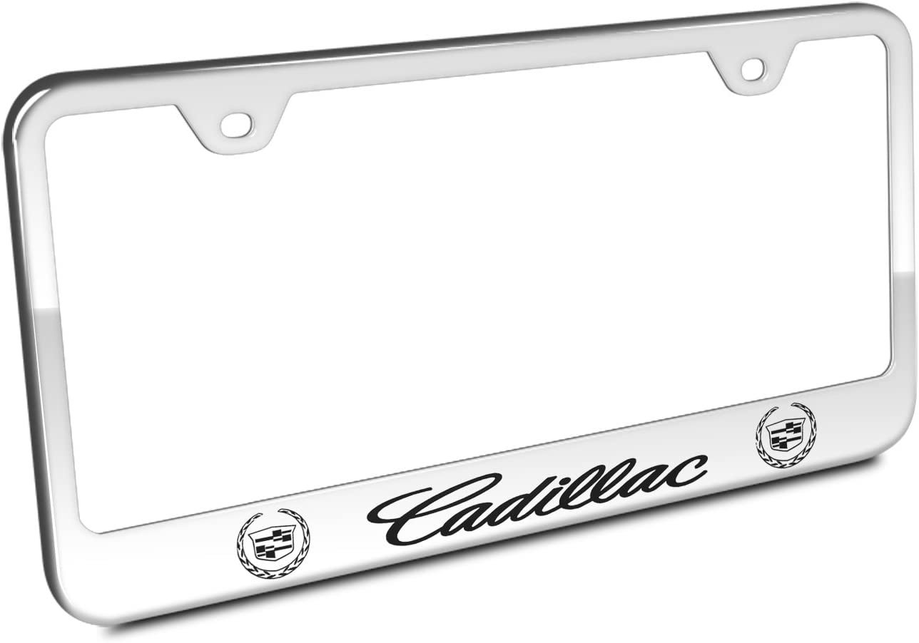 Cadillac License Plate Frame Chrome Stainless Steel with Black Logos