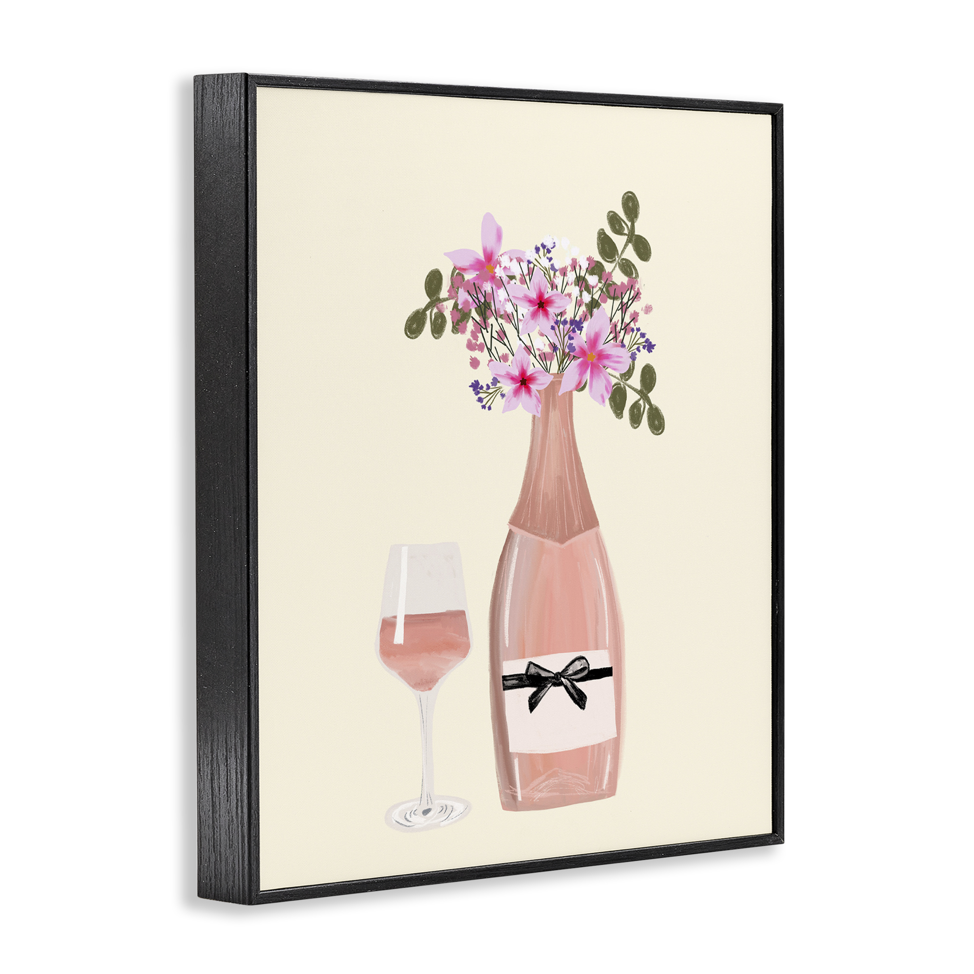 Stupell Industries Floral Champagne & Glass Food & Beverage Painting Black Framed Art Print Wall Art, 16 x 20