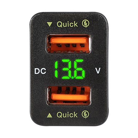 Dual USB Port Car Charger with Digital Display for Toyota Accessory, Green 36W Fast Charger