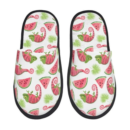 

Slippers for Women/Men - Cute Chameleon Watermelon Soft Plush Warm Slip-on Slippers House Slippers Indoor House Shoes