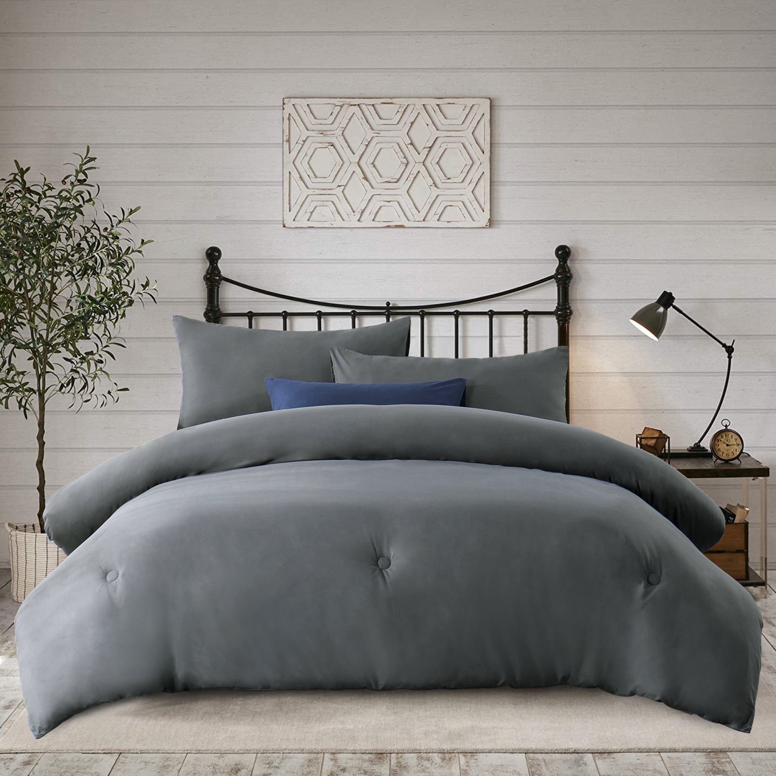 RUIKASI Dark Gray King Comforter Set - Soft and Fluffy Bedding 3 Pieces Set, Microfiber Dark Gray Bedding Sets King Size, Bed Set with Comforter, Pillowcases