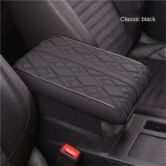 LEEYNEER Wave Embroider PU Leather Car Armrest Mat Center Console Arm Rest Protection Cushion Auto Armrests Storage Box Cover Pad