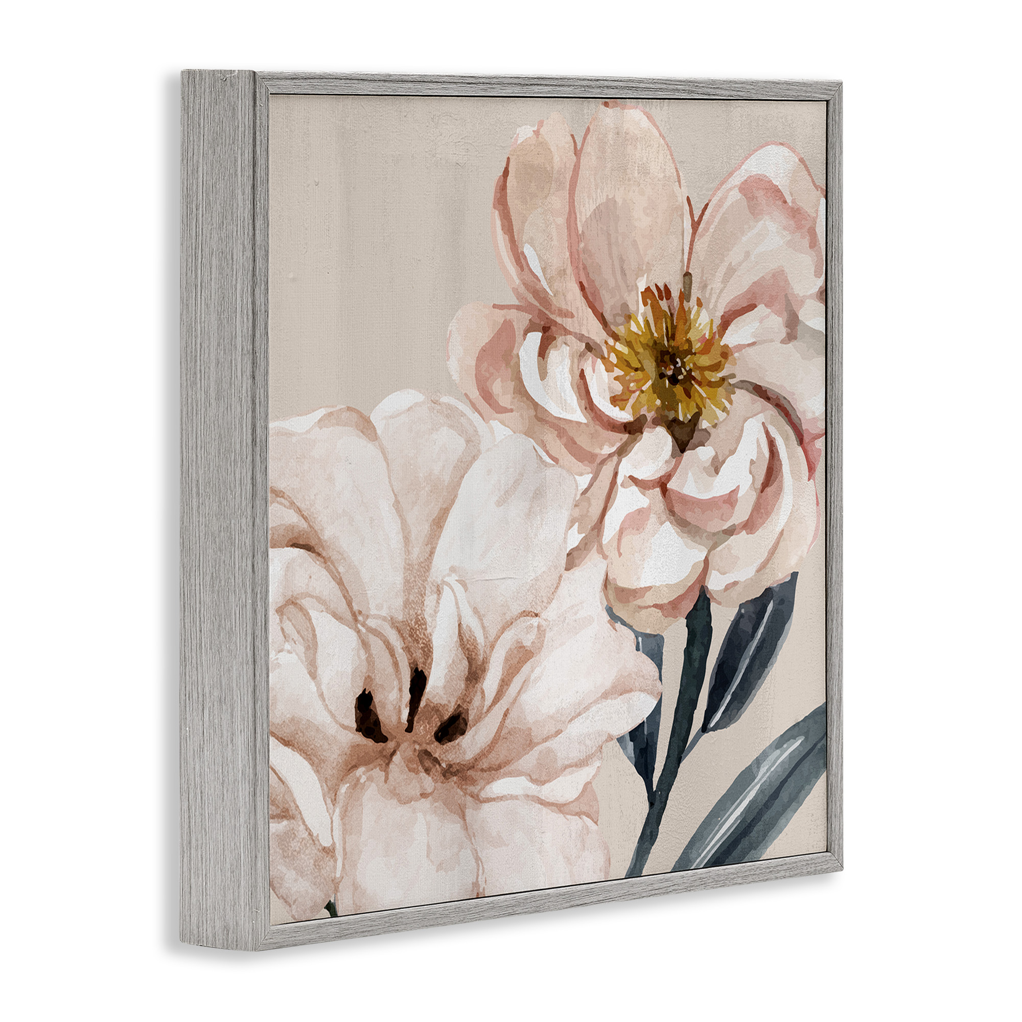 Stupell Industries Organic Pink Poppy Petals Botanical & Floral Painting Gray Framed Art Print Wall Art, 24 x 24