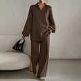 thumbnail image 4 of YueHuiYing Womens 2 Piece Outfits V-Neck Long Sleeve Pullover Tops Wide Leg Long Pants Casual Lounge Set Travel Tracksuit, 4 of 9