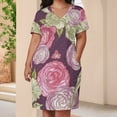 thumbnail image 3 of Womens Casual Dresses Floral Bird Pattern Purple Background Short Sleeve Dress Summer Dresses for Women 2025, 3 of 5