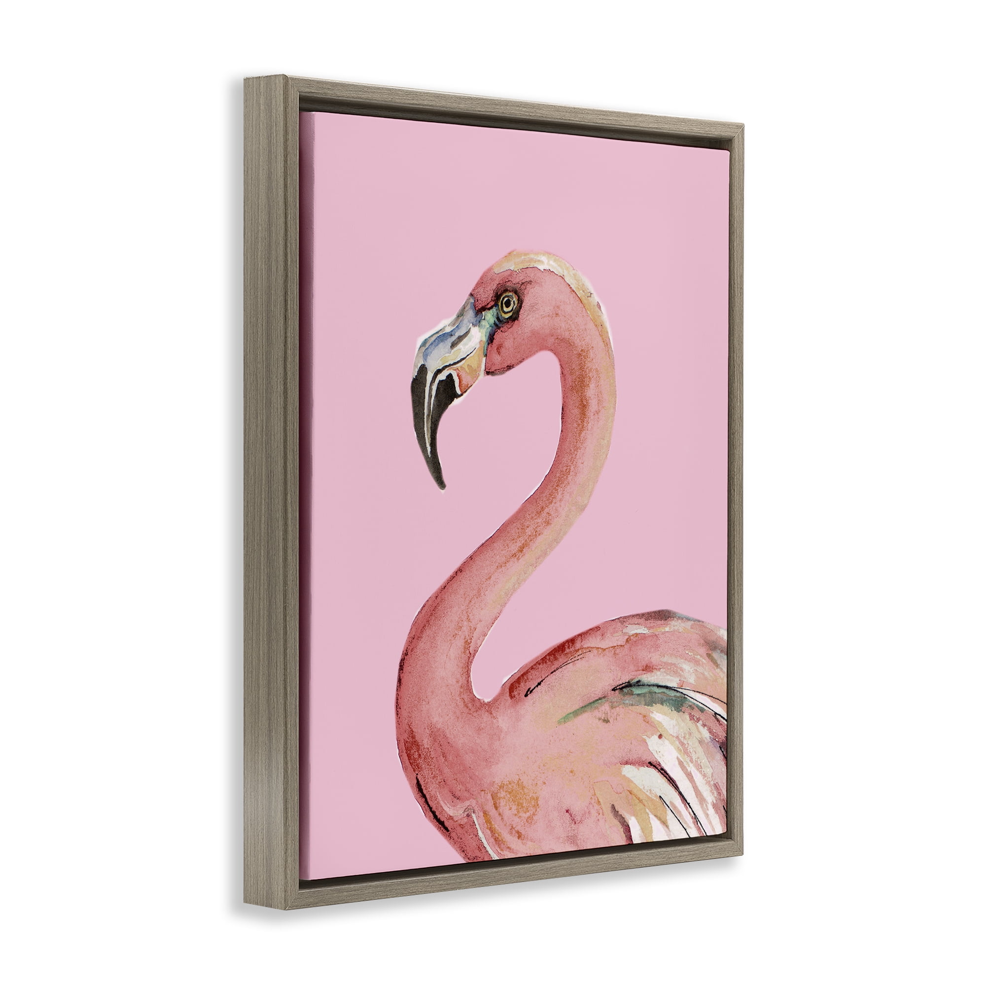 Stupell Industries Flamingo On Pink Animals & Insects Painting Brown Floater Framed Canvas Art Print Wall Art, 17 x 21