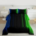 thumbnail image 2 of jejeloiu Geometric Stripes Lines Twin Comforter Sets,Green Black Blue Bedding Set For Men Women Reversible 2-Piece, 2 of 8