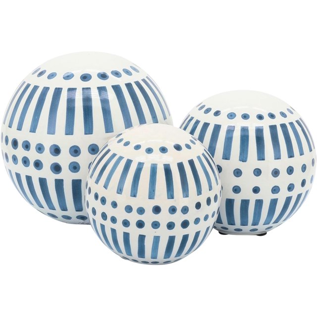Esferas Decorativas de gres Bolas Decorativas de cerámica decoración Moderna de Mesa para el hogar la Sala de Estar la estantería o la Oficina Juego de 3 Unidades Color Azul