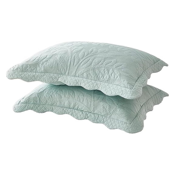 2-Piece 100% Cotton Quilted Pillow Shams Embroidered Farmhouse Pillow Shams (King, Aruba Blue)