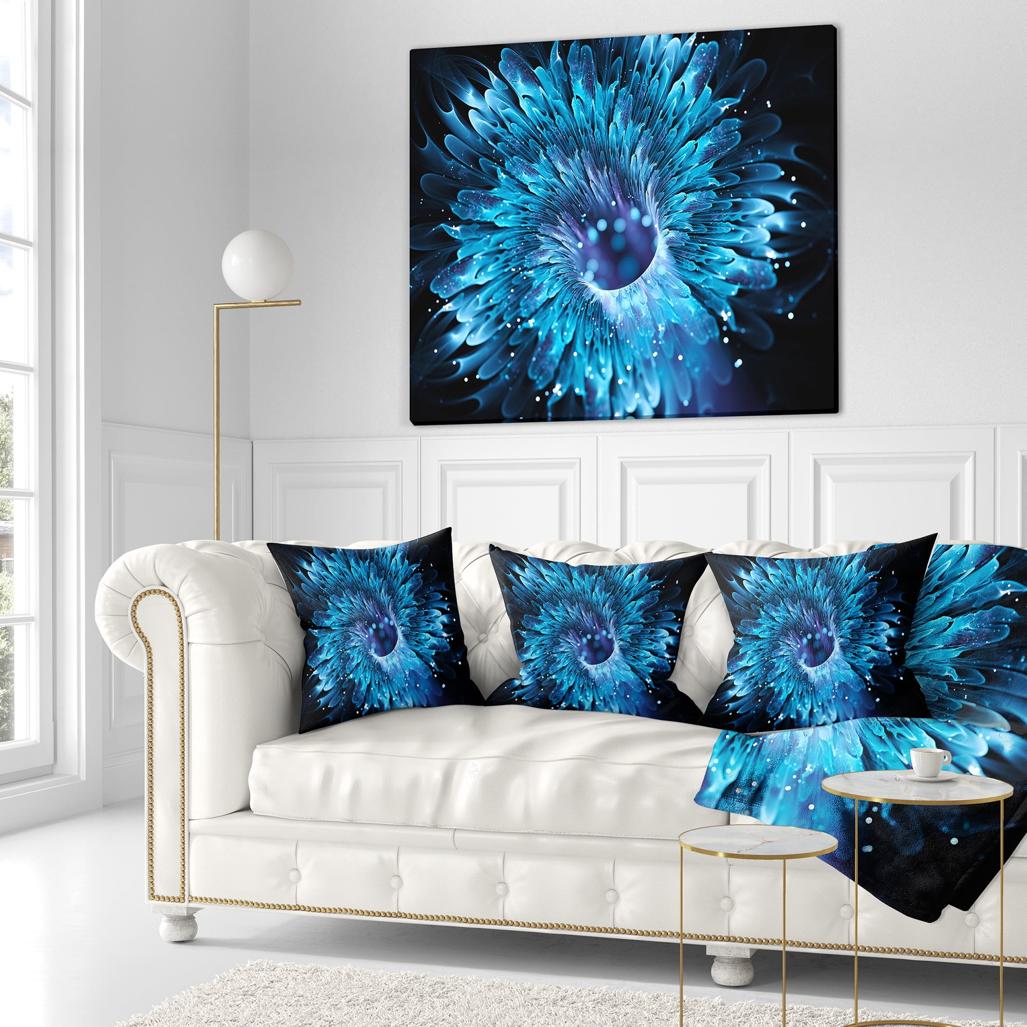 Designart Blue Magical Wormhole Fractal - Abstract Throw Pillow - 16x16