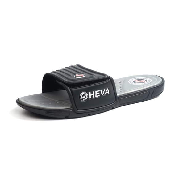 FUNKYMONKEY Men's Slide Sandals with Adjustable Upper and Comfort Quick-Dry Footbed Beach Shower Slippers (10 M US, Black/Grey)