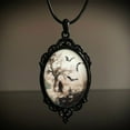 thumbnail image 6 of Bat Cemetery Glass Pendant Necklace Punk Choker Necklace Halloween Clavicle Chain Necklace Gothic Jewelry for Women Men, 6 of 10