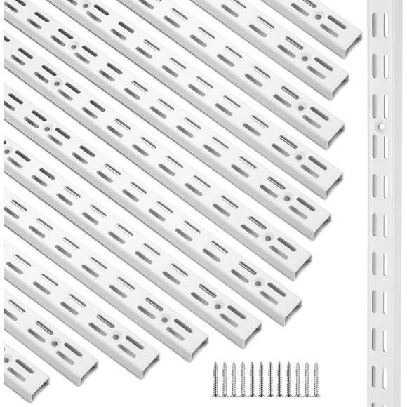 12 Pack Dual Track Upright Wall Shelving System 47 Inch Shelf Bracket Twin Slot Shelf Rail Twin Track Upright Heavy Duty Support System for Pantries, Linen Closets, Laundry Rooms(White)