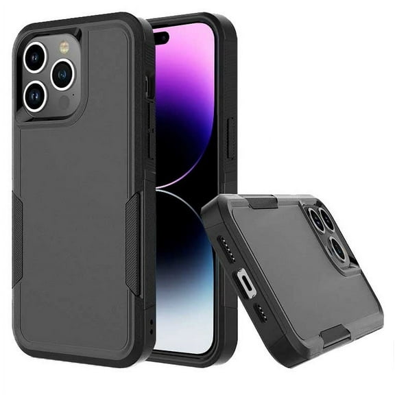 For Apple iPhone 15 Pro 6.1 inch Armor Heavy Duty Commuter Non Slip Dual Layer Shockproof Protective Hybrid Case Cover Black