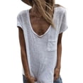 thumbnail image 5 of ZenCart Women T-shirt Round Neck Short Sleeve Patch Pocket Tee Shirt Solid Color Loose Fit Thin Pullover Tops Daily Wear, 5 of 8