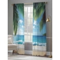 thumbnail image 4 of Coastal Ocean Sheer Curtains 96 Inch Length 2 Panels Set, Sandy Beach Coconut Tree Blue Sky Scenery Voile Window Treatment Semi Sheer Long Curtains Drapes for Bedroom/Living Room/Kitchen 52"x96"x2, 4 of 7